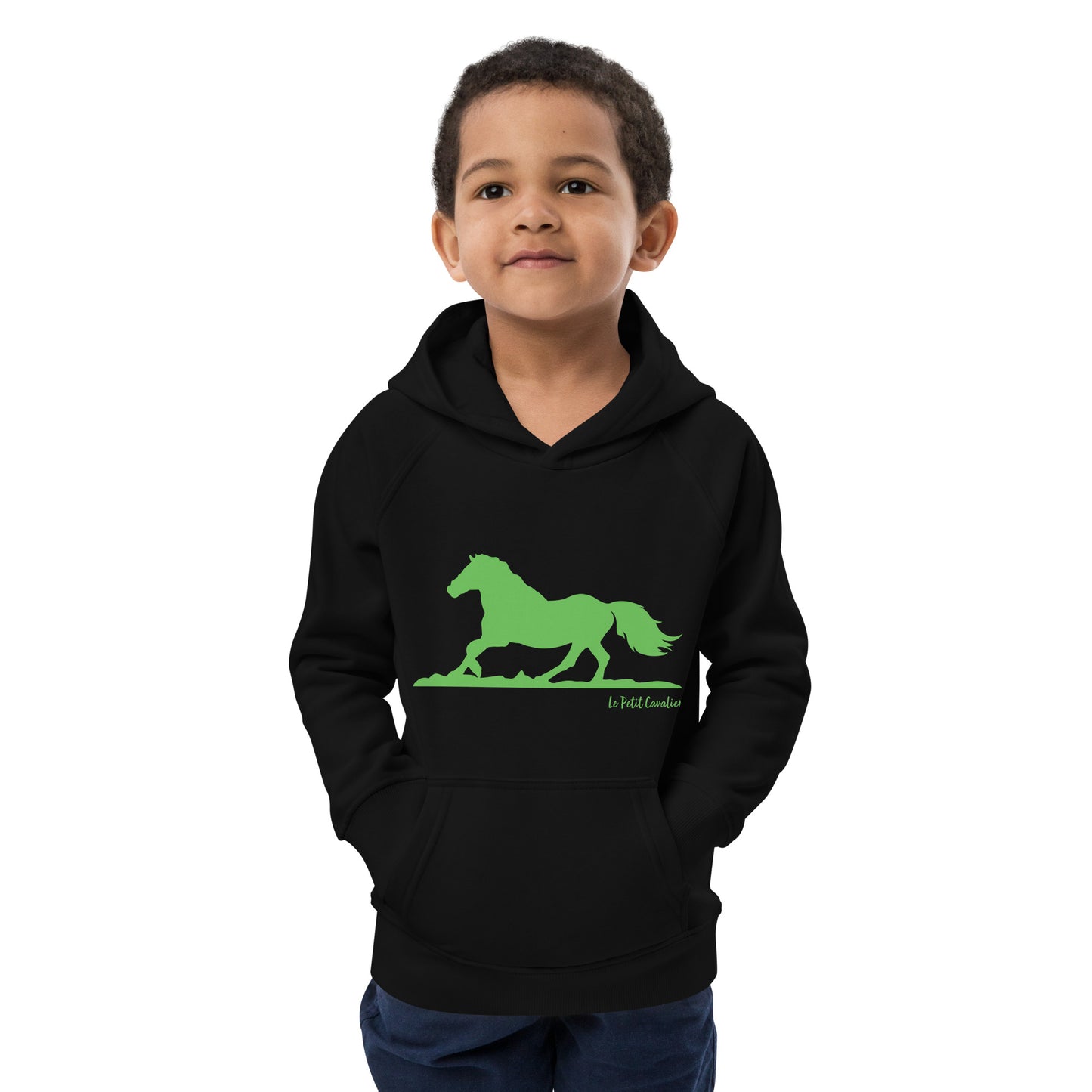 Sweat capuche enfant écologique - HORSE Logo avant Vert
