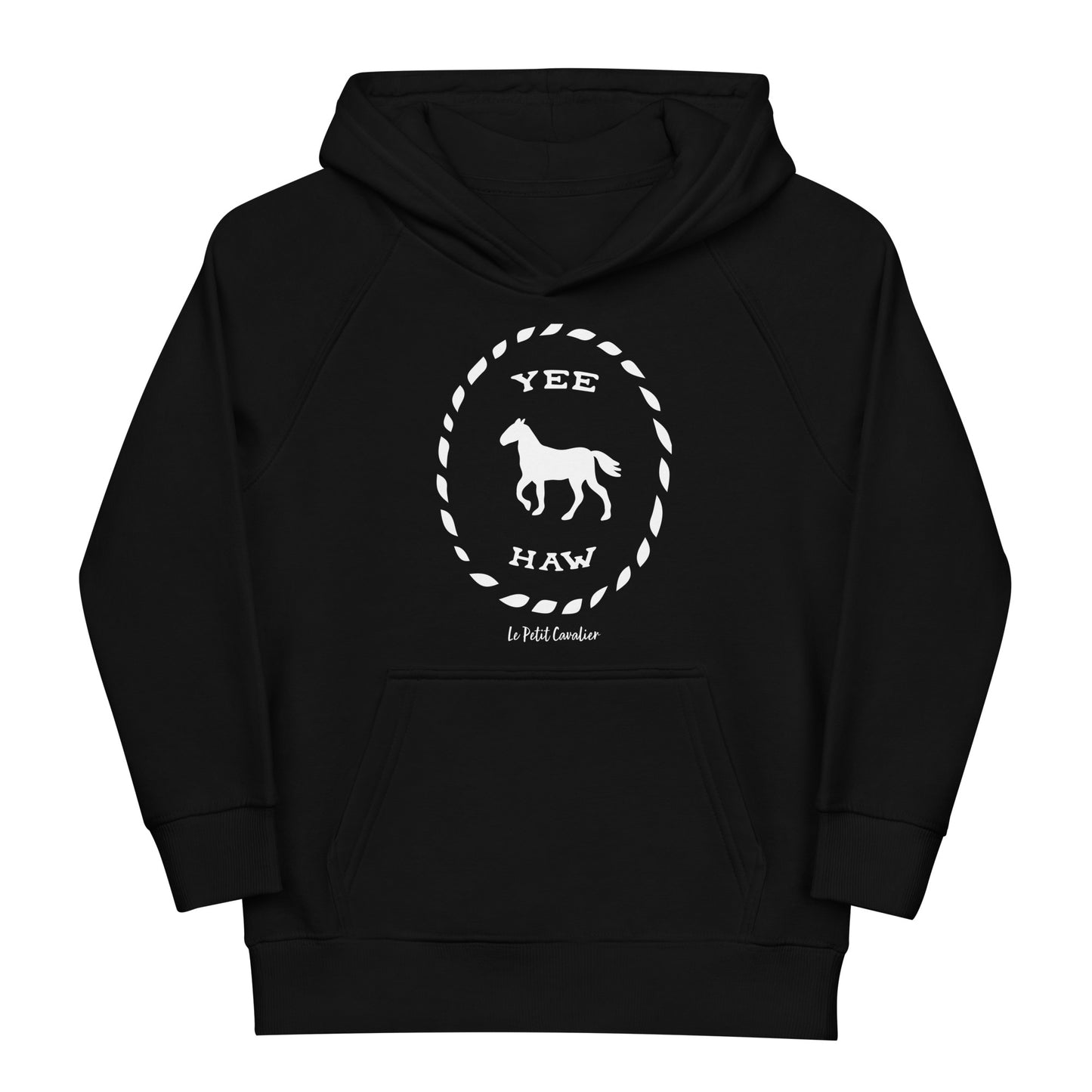 Sweat capuche enfant écologique - YEEHAW Logo avant blanc