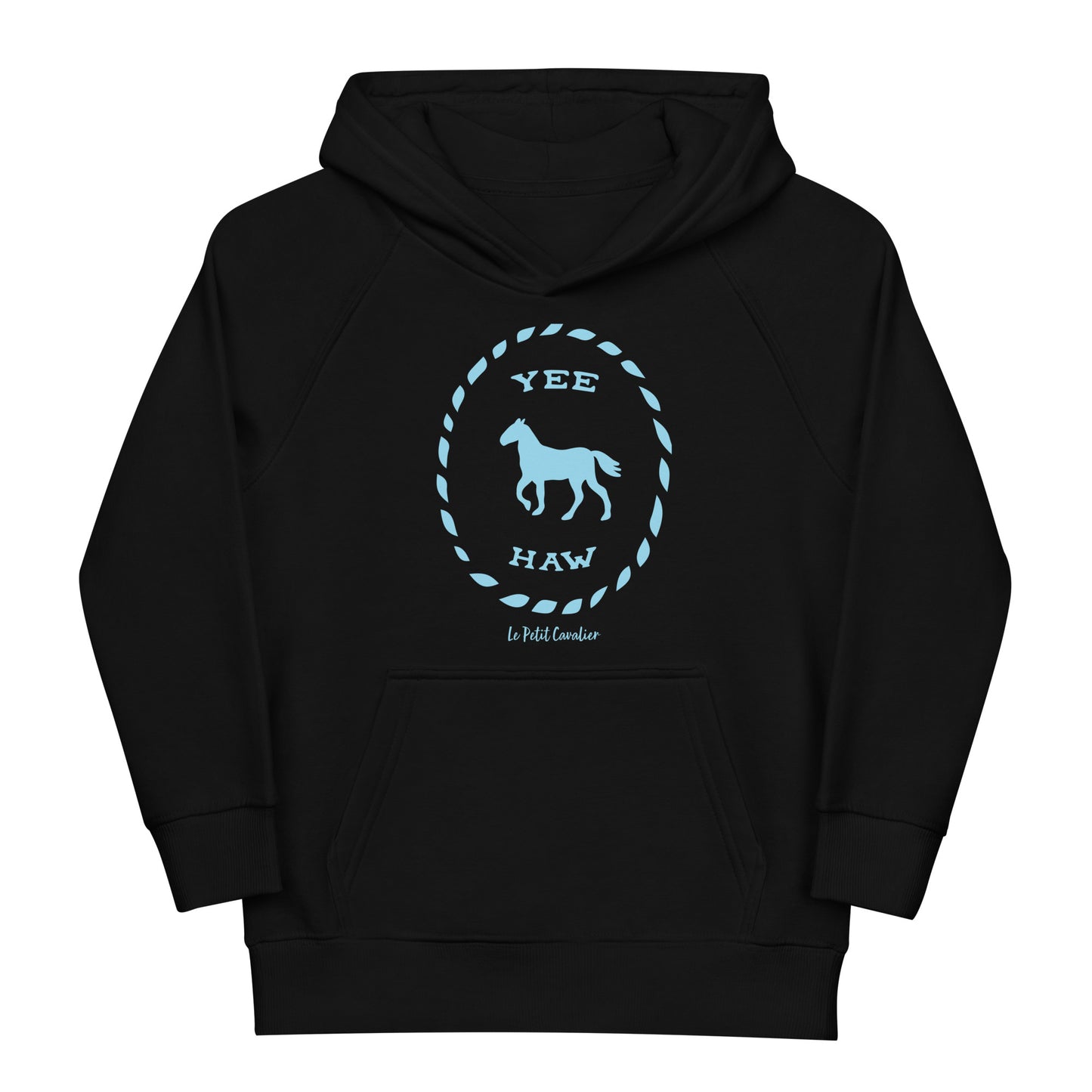 Sweat capuche enfant écologique - YEEHAW Logo avant bleu