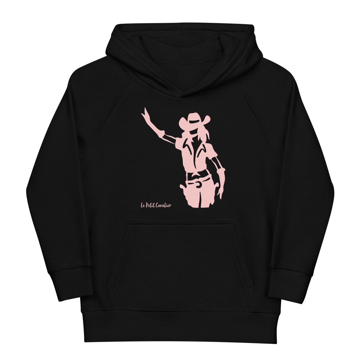 Sweat capuche enfant écologique - COWGIRL Logo avant Rose