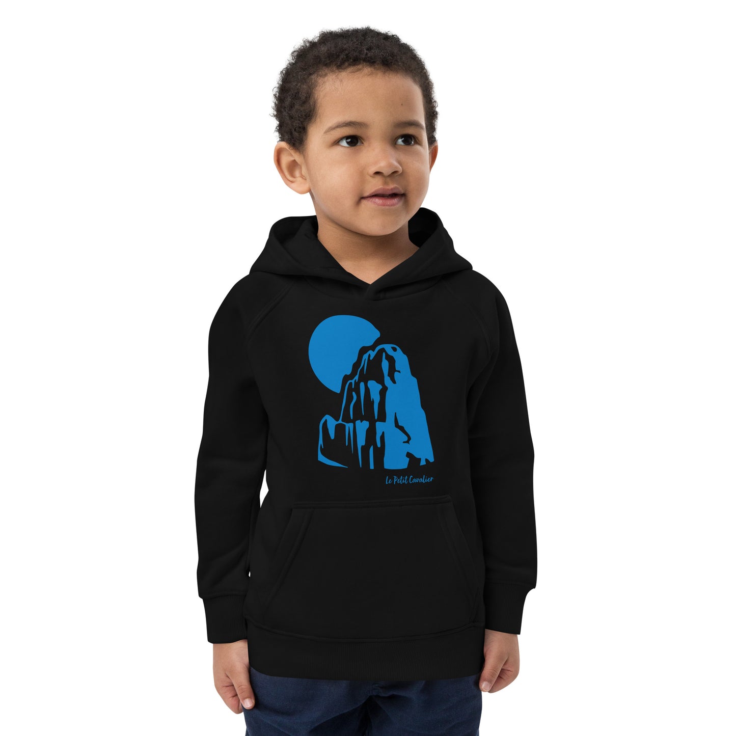 Sweat capuche enfant écologique - MOUNTAIN Logo avant Bleu