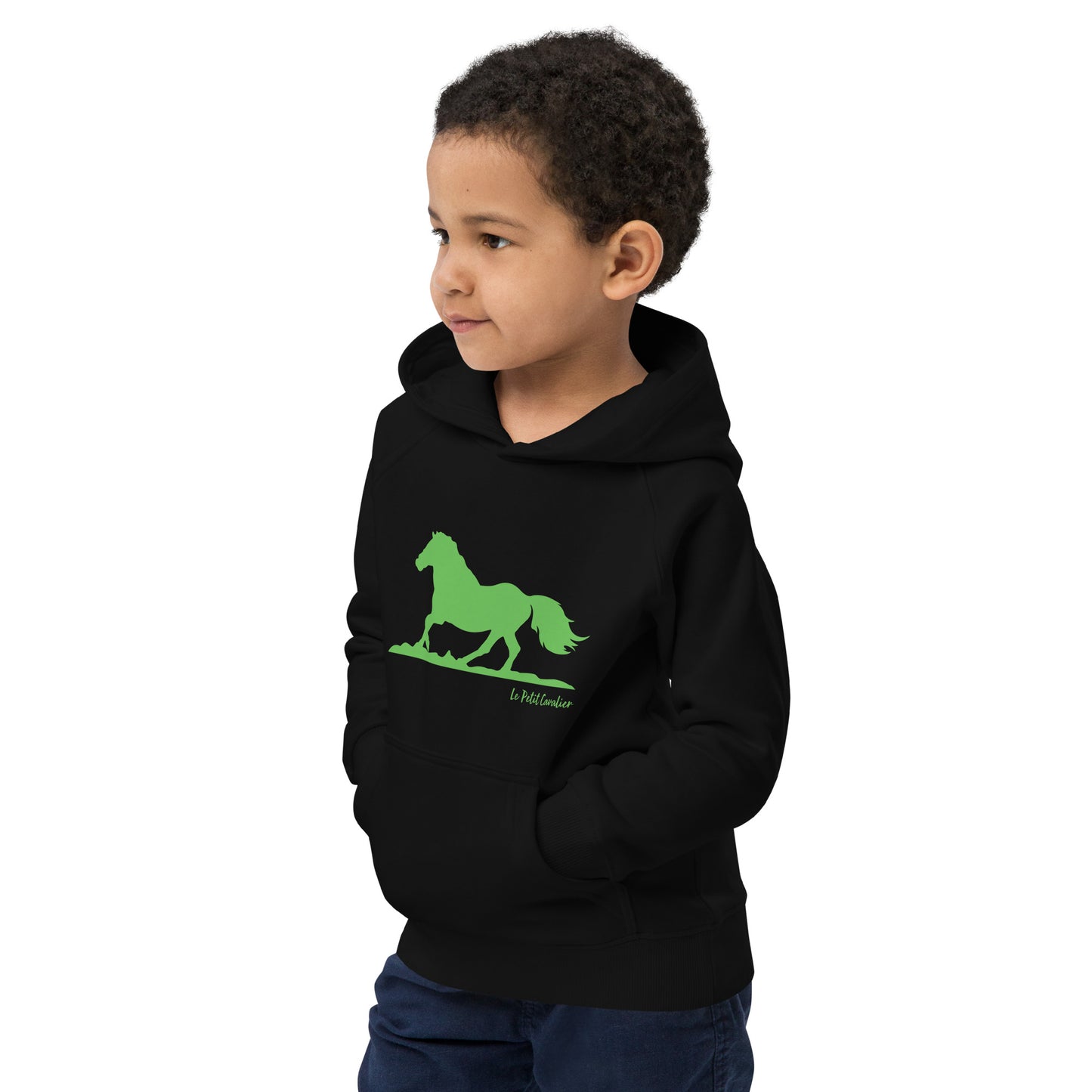 Sweat capuche enfant écologique - HORSE Logo avant Vert