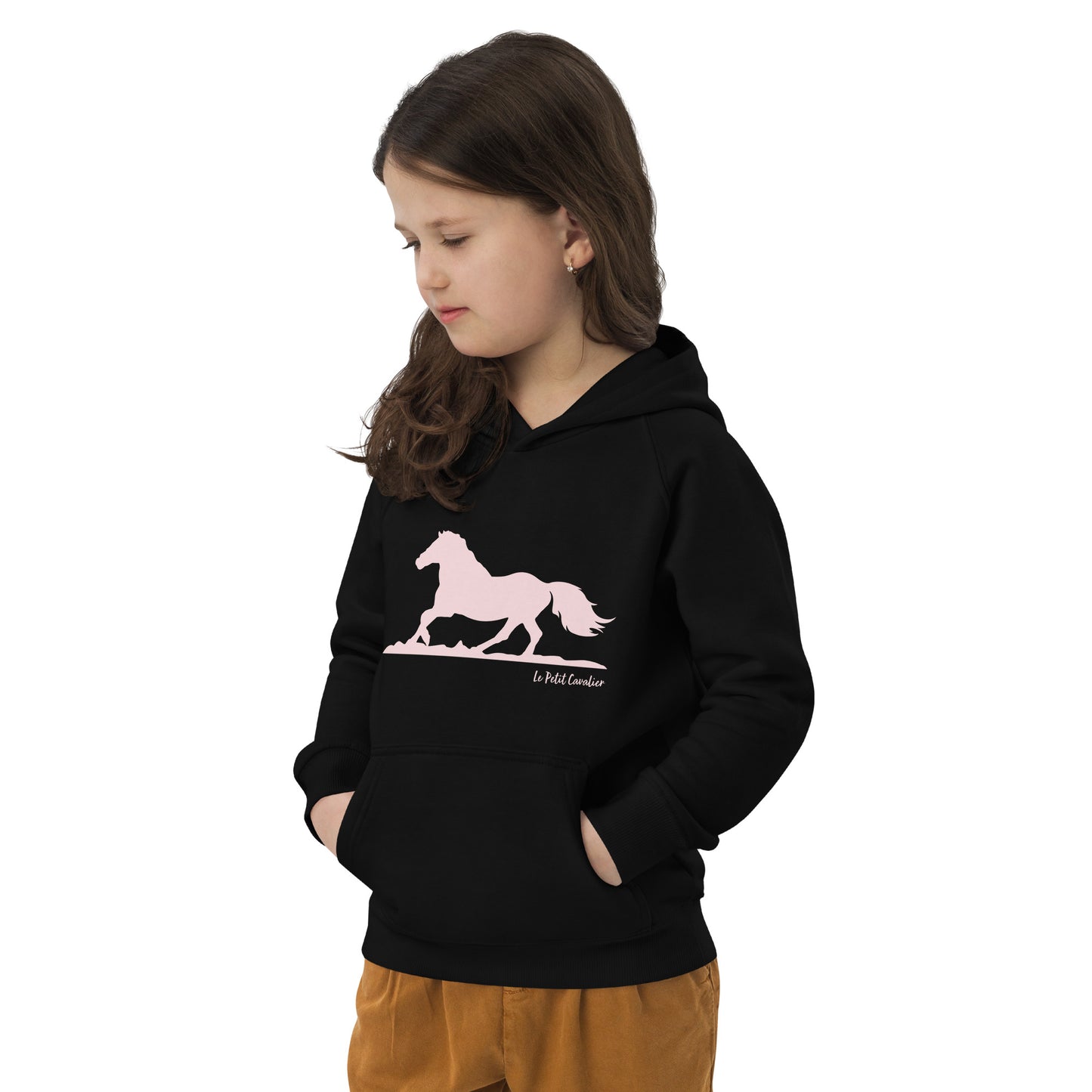 Sweat capuche enfant écologique - HORSE Logo avant Rose