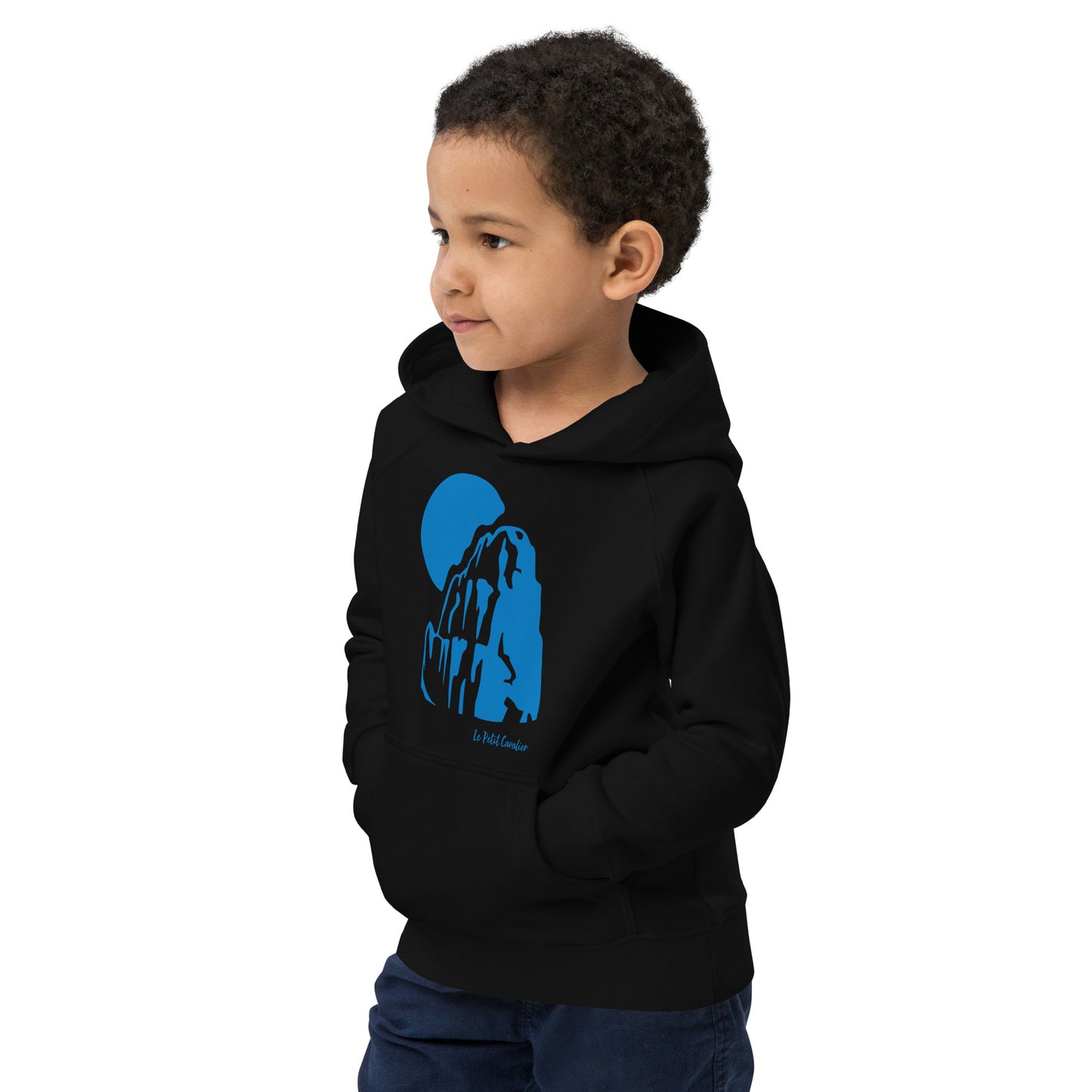 Sweat capuche enfant écologique - MOUNTAIN Logo avant Bleu