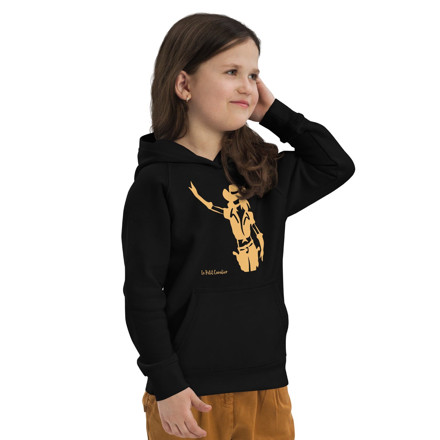 Sweat capuche enfant écologique - COWGIRL Logo avant Orange