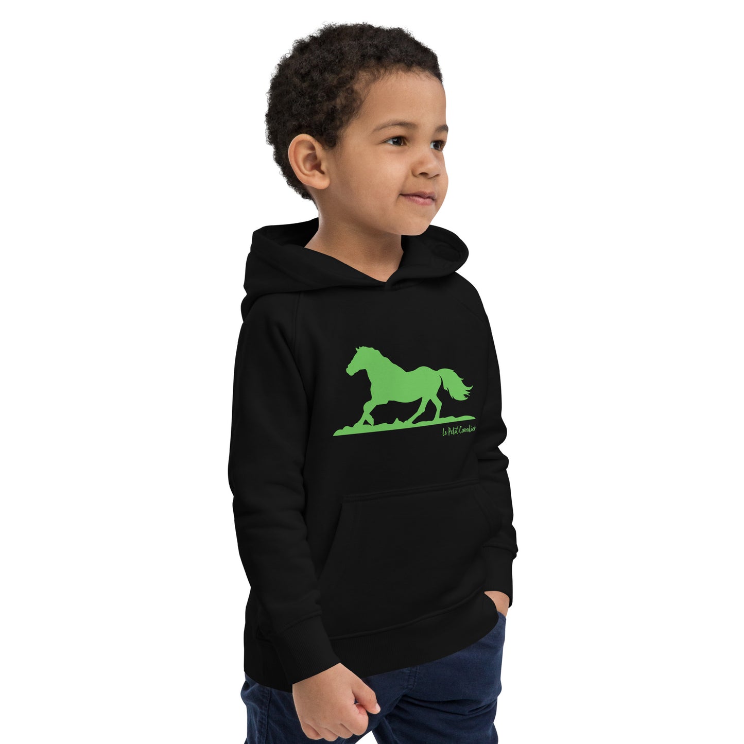 Sweat capuche enfant écologique - HORSE Logo avant Vert