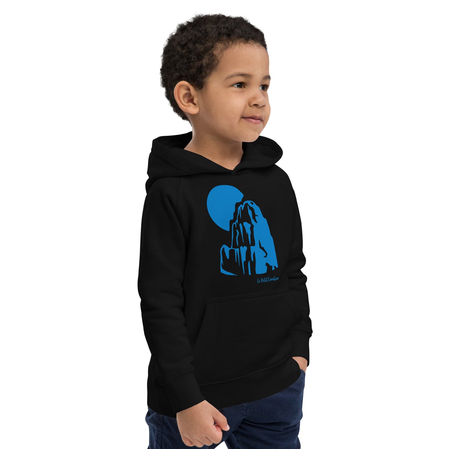 Sweat capuche enfant écologique - MOUNTAIN Logo avant Bleu