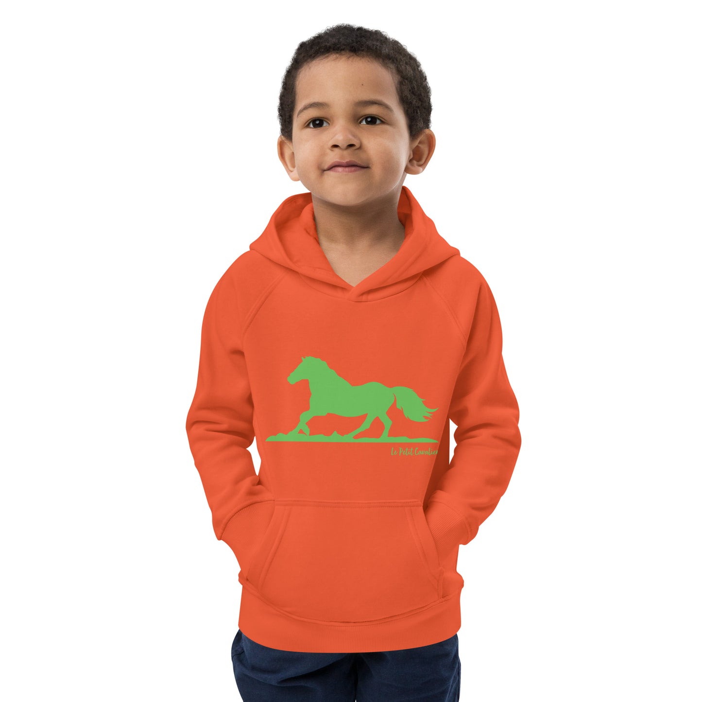 Sweat capuche enfant écologique - HORSE Logo avant Vert