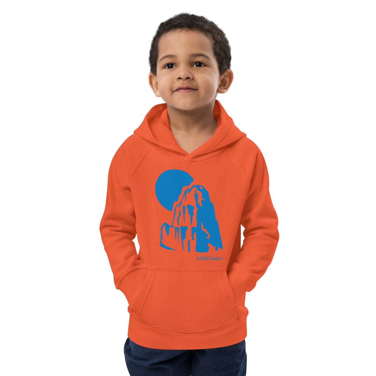 Sweat capuche enfant écologique - MOUNTAIN Logo avant Bleu