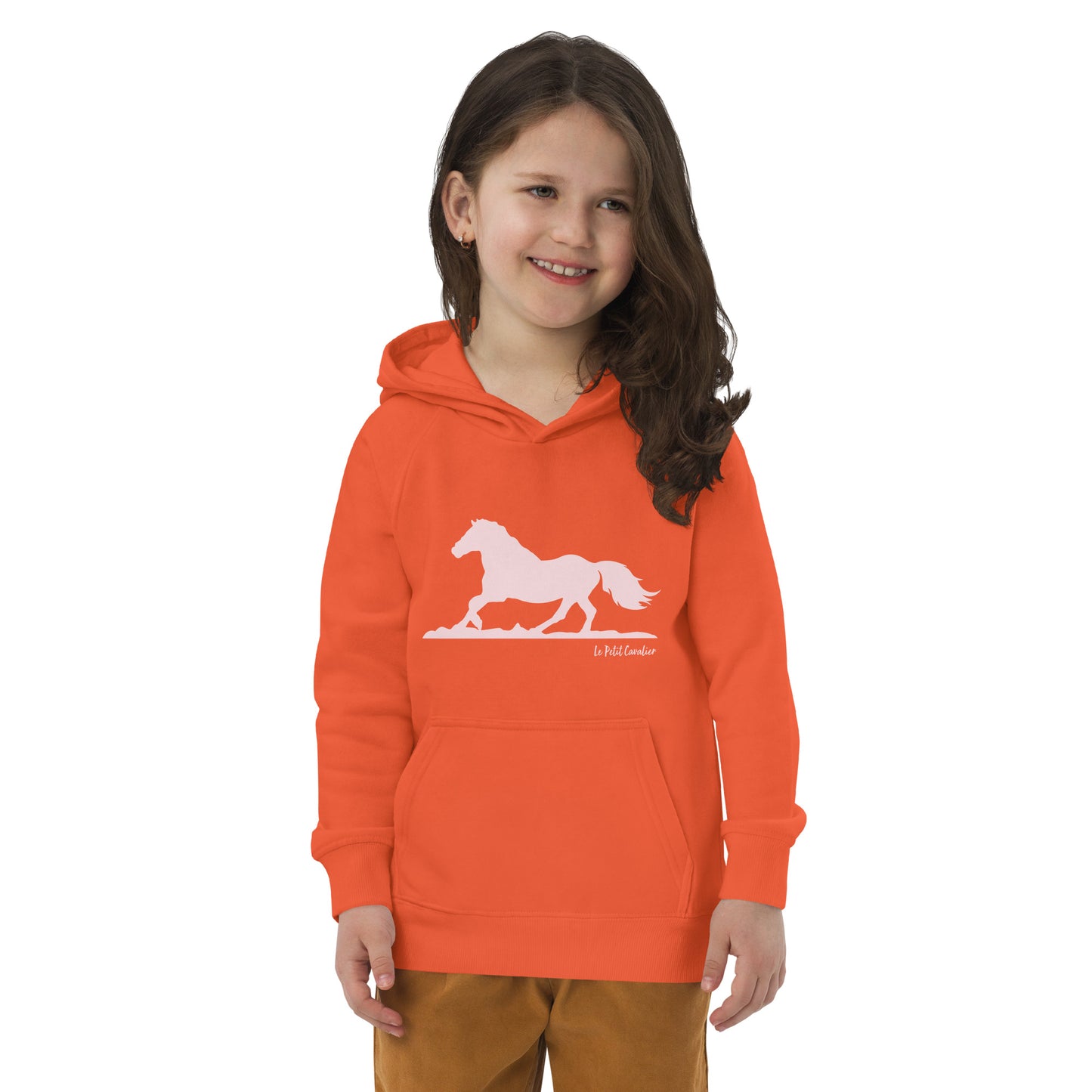Sweat capuche enfant écologique - HORSE Logo avant Rose