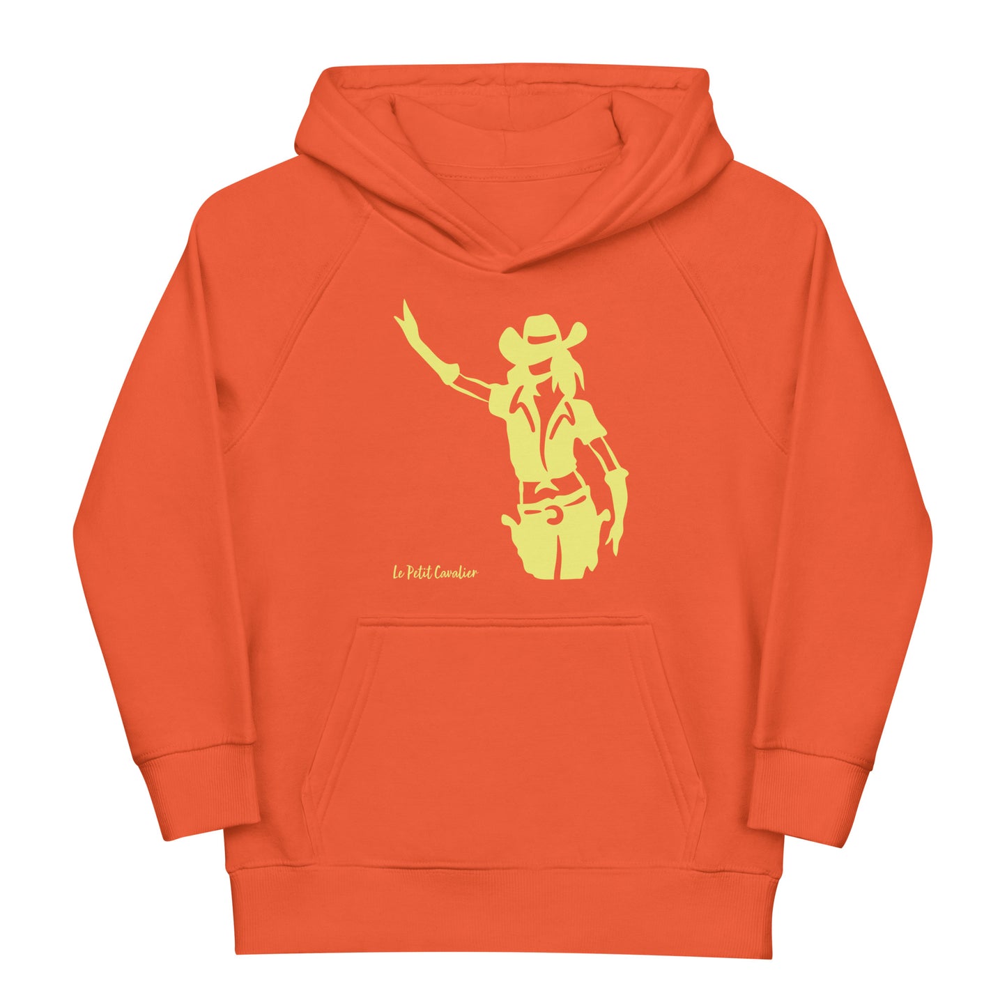 Sweat capuche enfant écologique - COWGIRL Logo avant Jaune