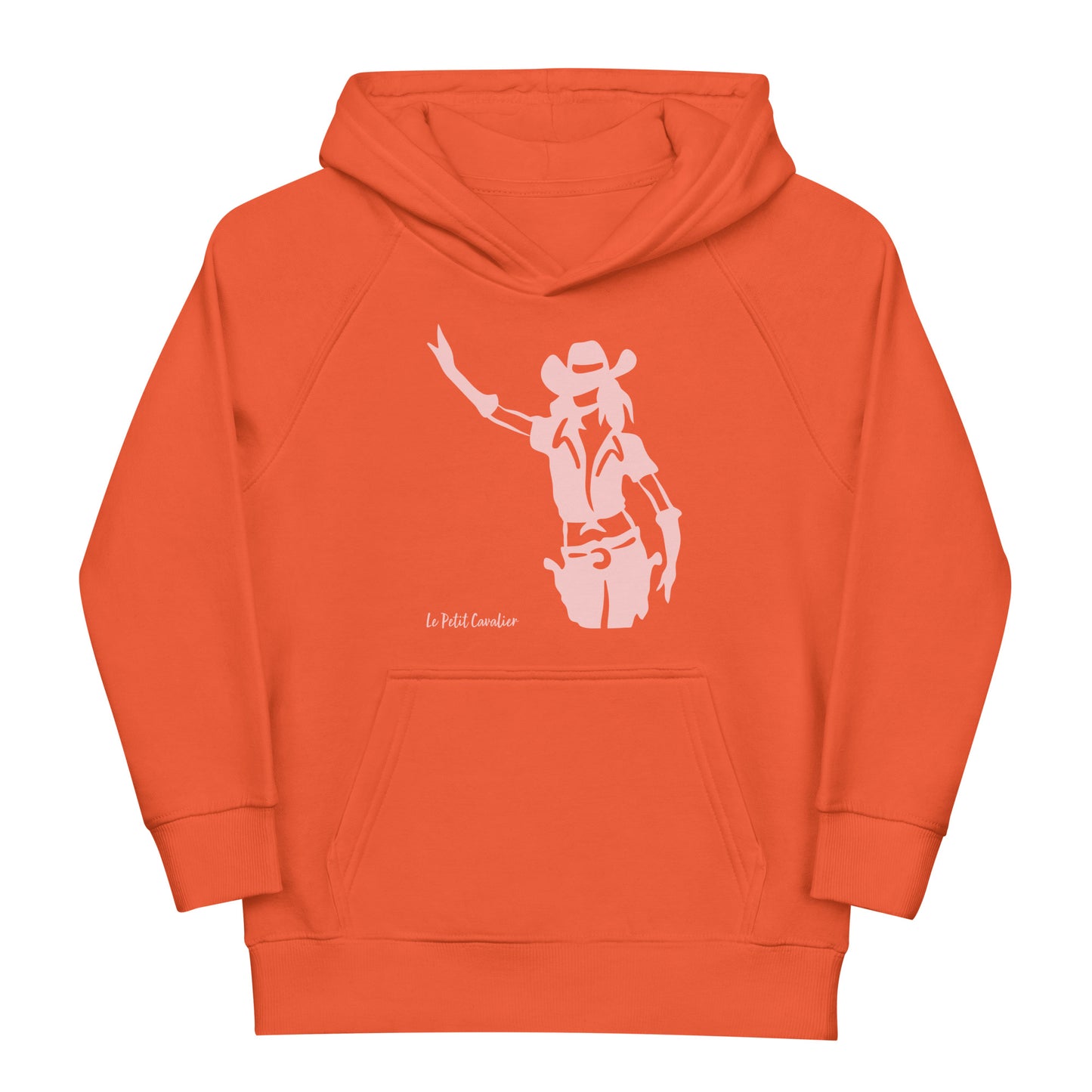 Sweat capuche enfant écologique - COWGIRL Logo avant Rose