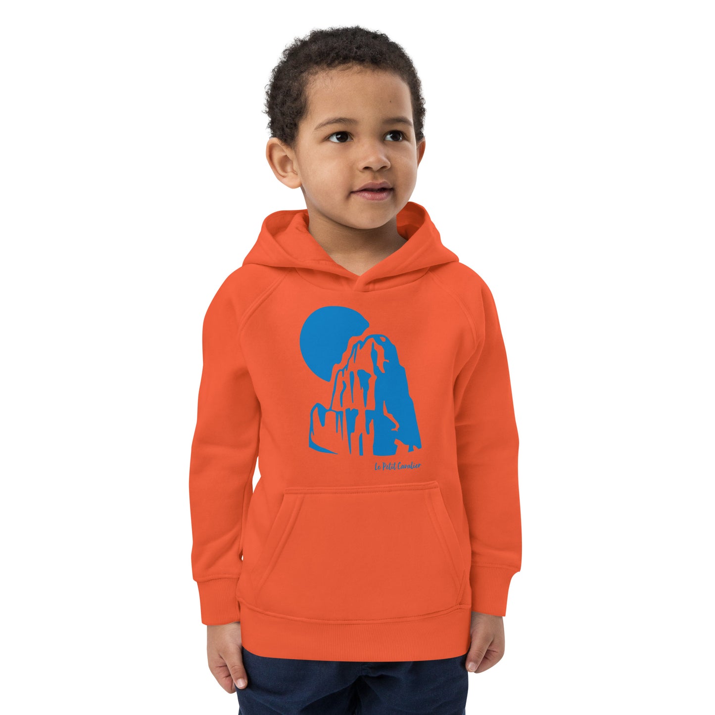 Sweat capuche enfant écologique - MOUNTAIN Logo avant Bleu
