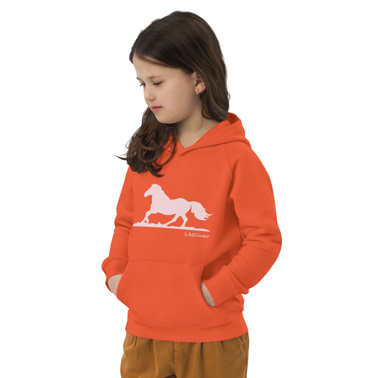 Sweat capuche enfant écologique - HORSE Logo avant Rose