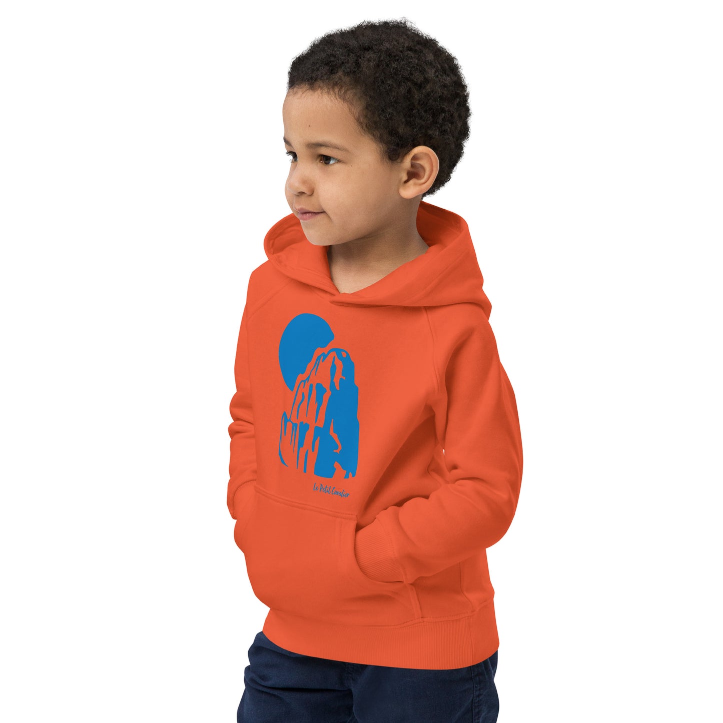 Sweat capuche enfant écologique - MOUNTAIN Logo avant Bleu
