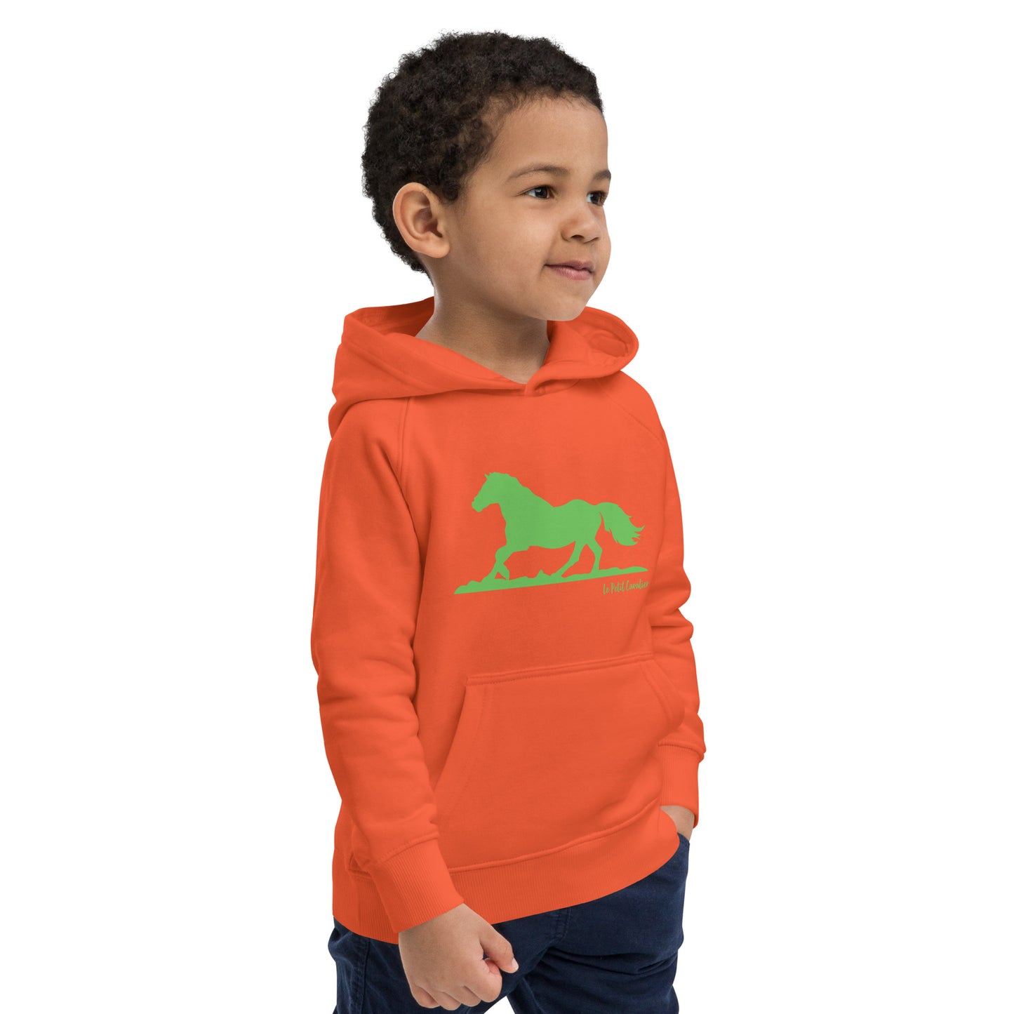 Sweat capuche enfant écologique - HORSE Logo avant Vert