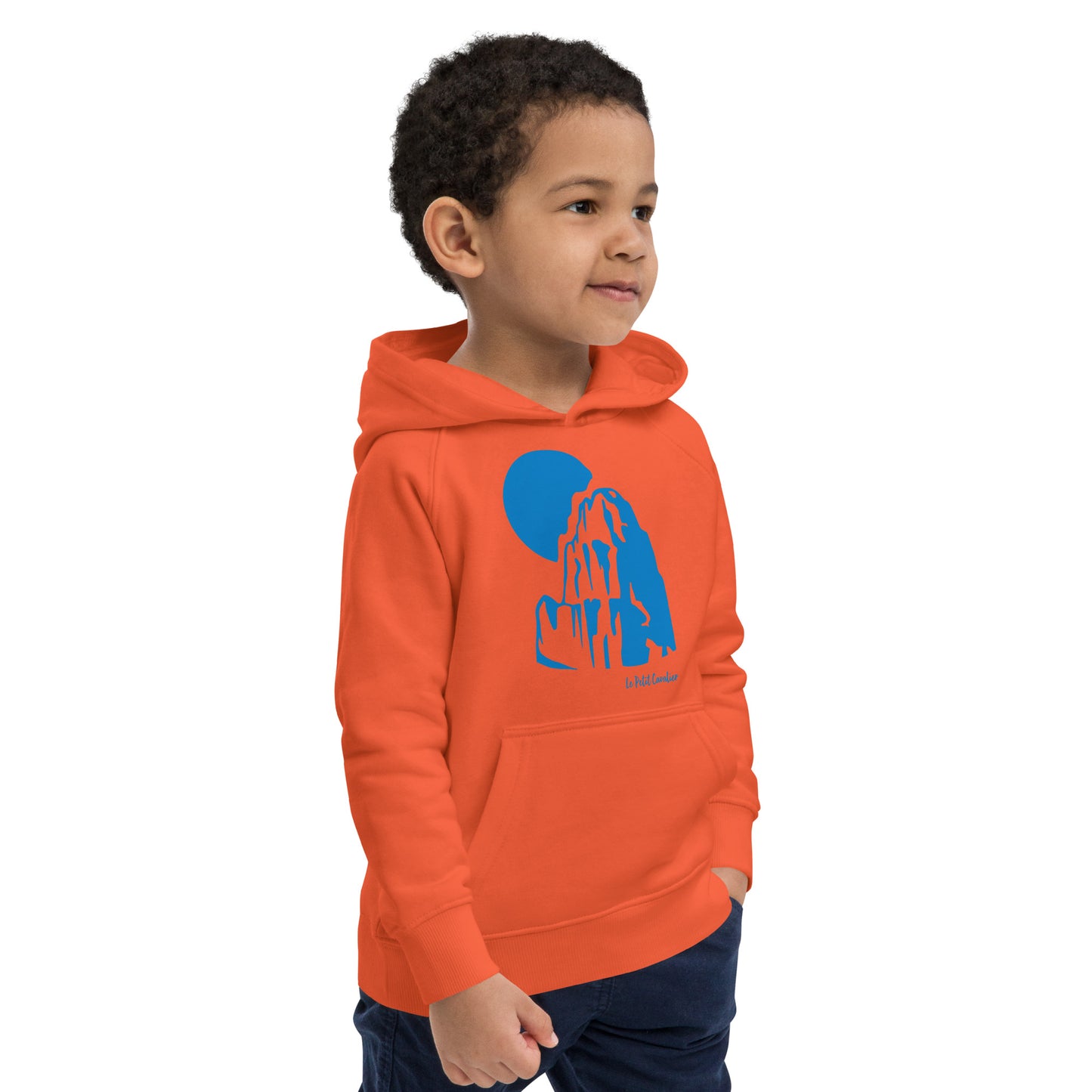 Sweat capuche enfant écologique - MOUNTAIN Logo avant Bleu