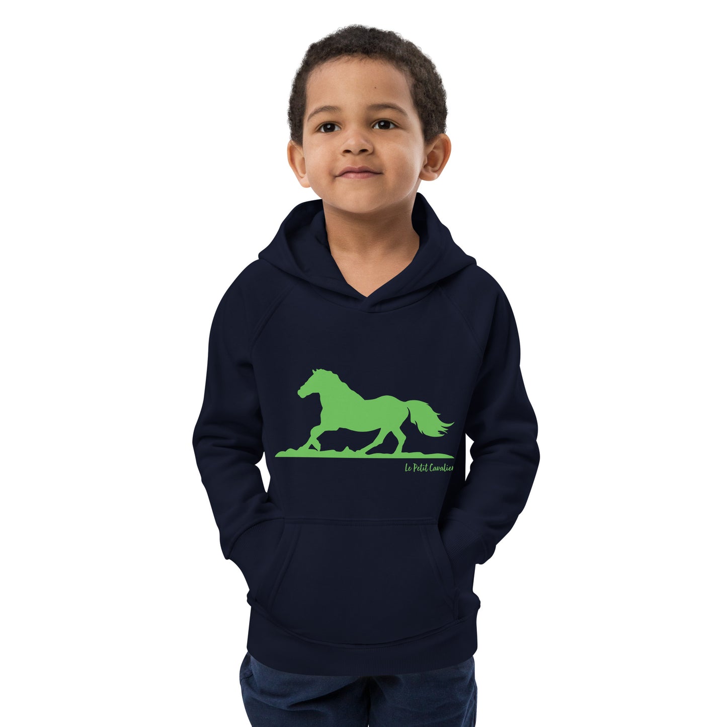 Sweat capuche enfant écologique - HORSE Logo avant Vert