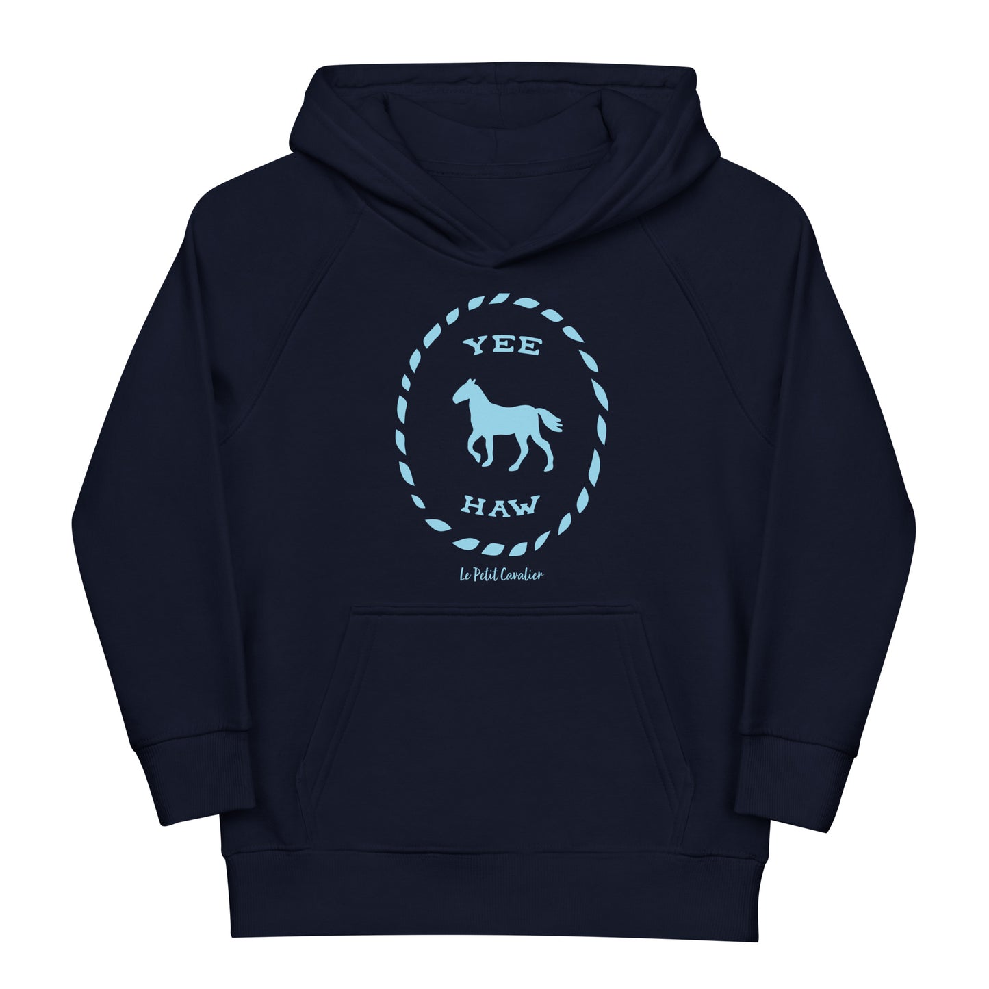 Sweat capuche enfant écologique - YEEHAW Logo avant bleu
