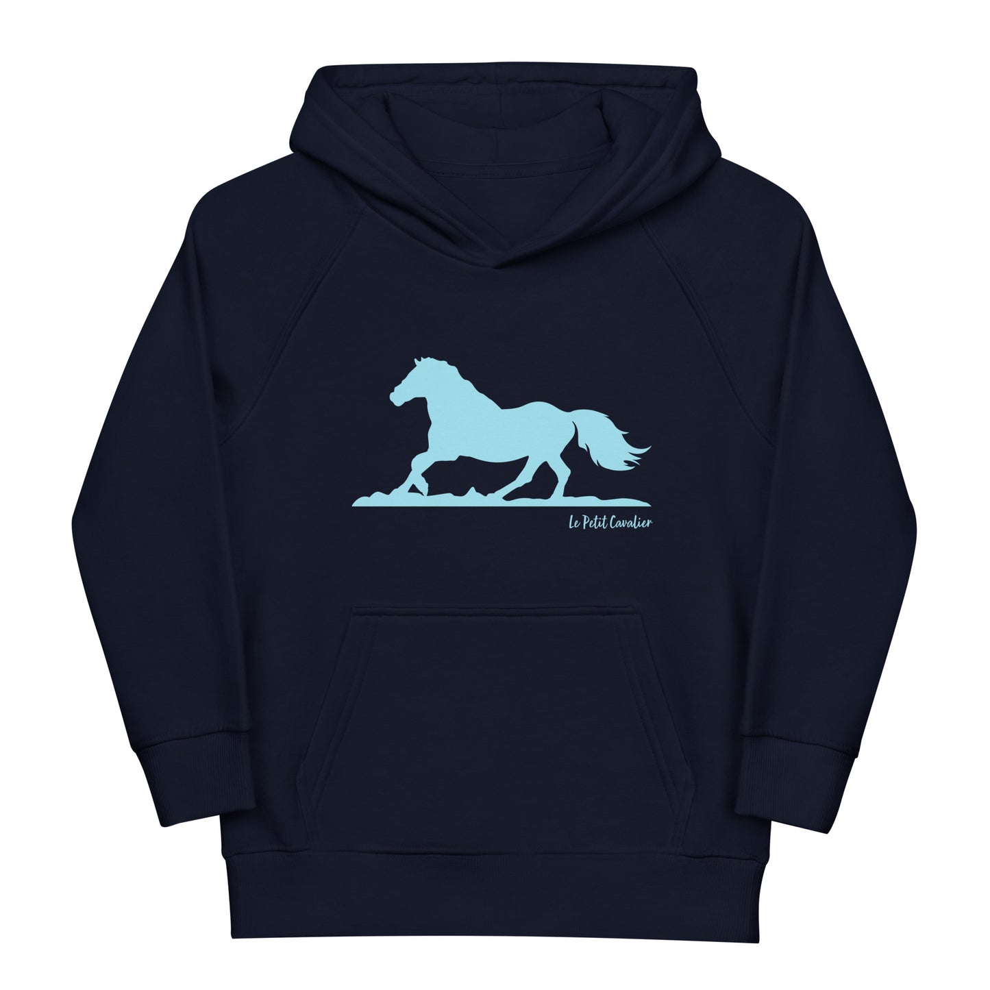 Sweat capuche enfant écologique - HORSE cheval Logo avant Bleu