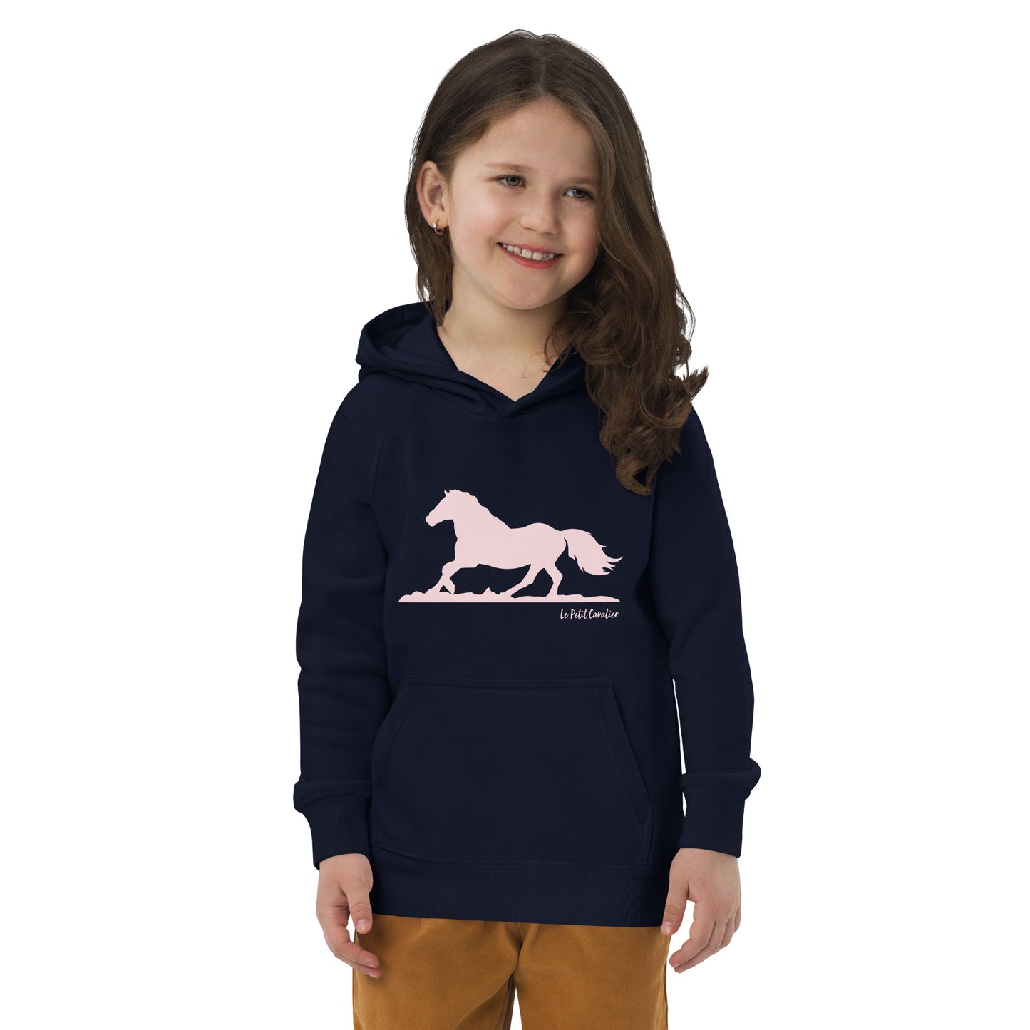 Sweat capuche enfant écologique - HORSE Logo avant Rose