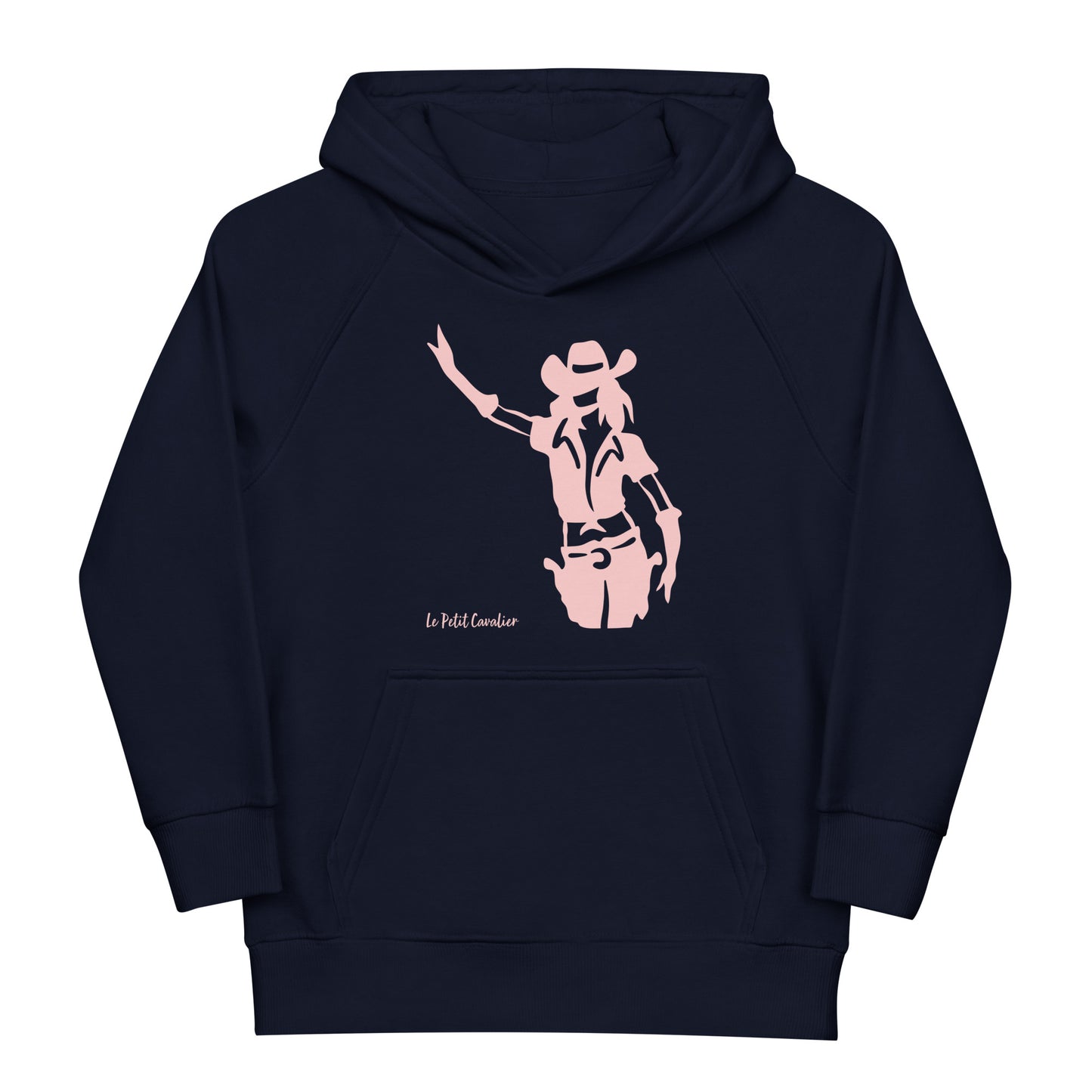Sweat capuche enfant écologique - COWGIRL Logo avant Rose