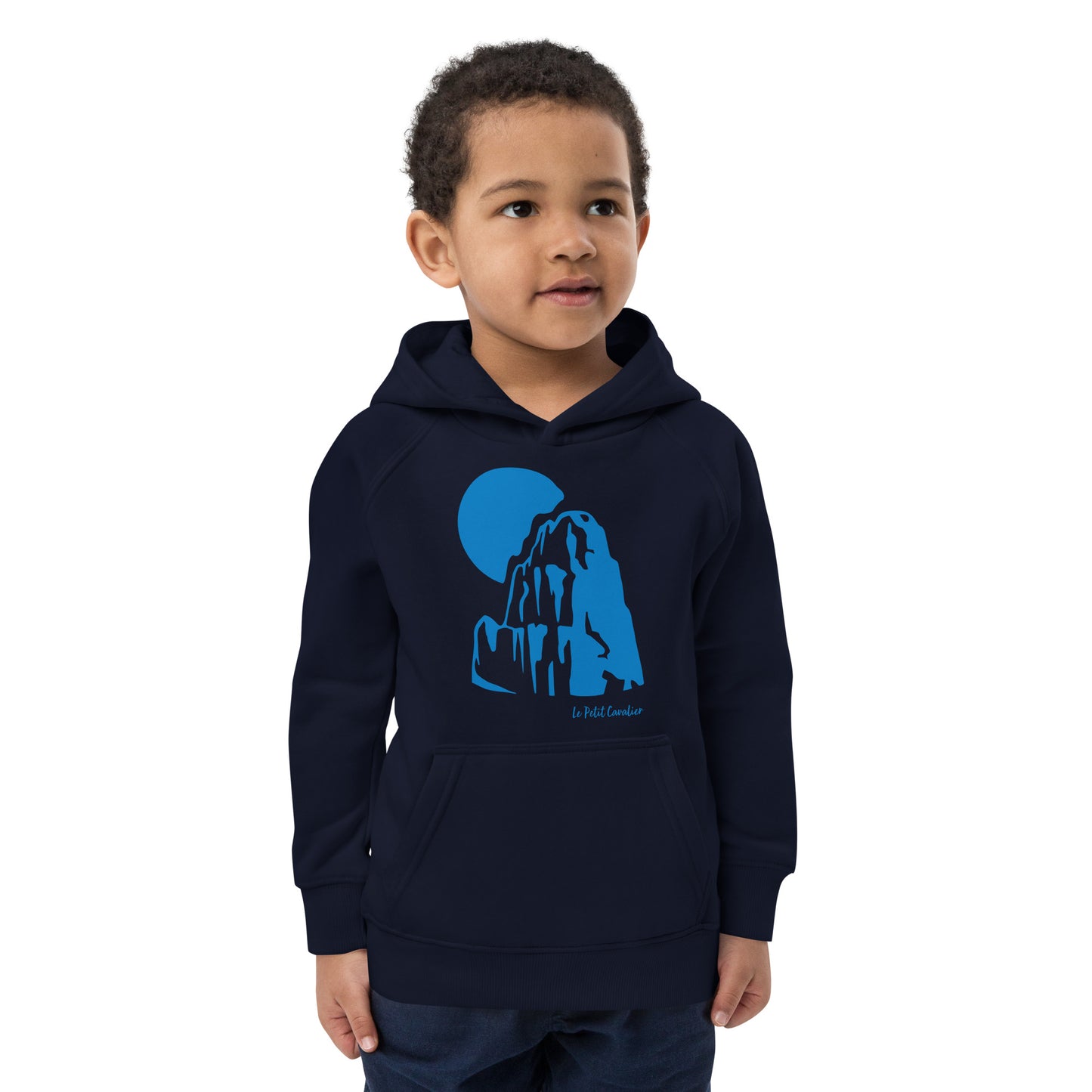 Sweat capuche enfant écologique - MOUNTAIN Logo avant Bleu