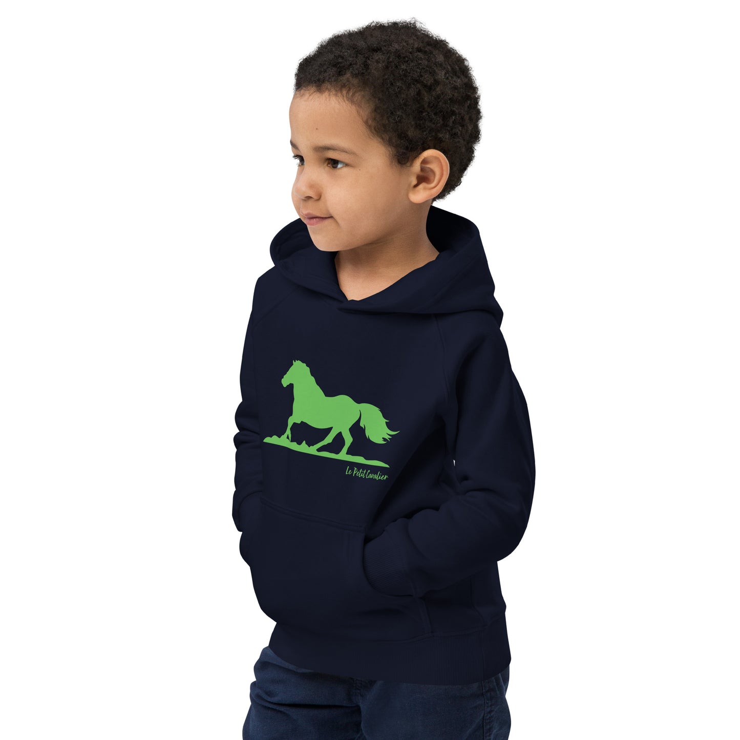 Sweat capuche enfant écologique - HORSE Logo avant Vert