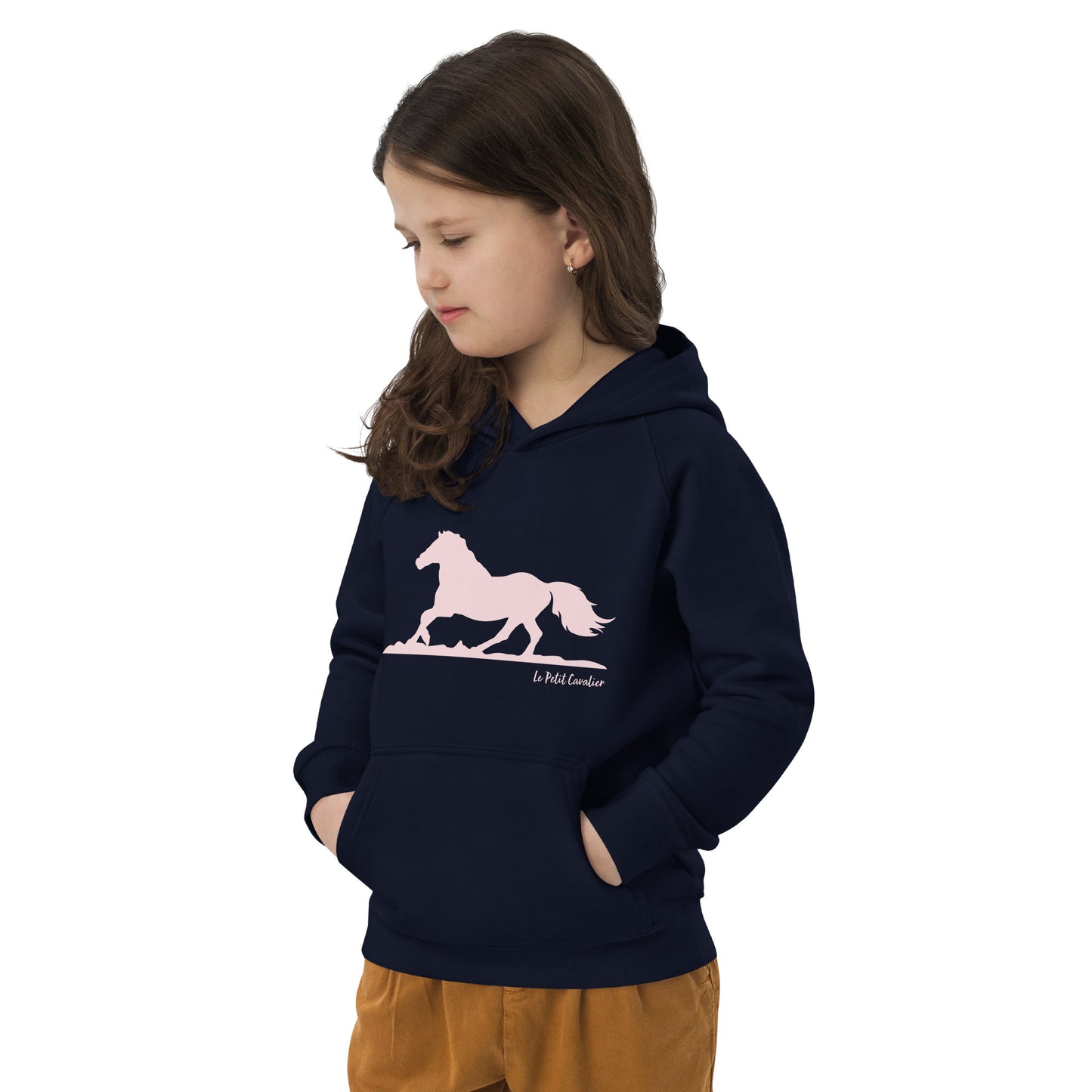 Sweat capuche enfant écologique - HORSE Logo avant Rose