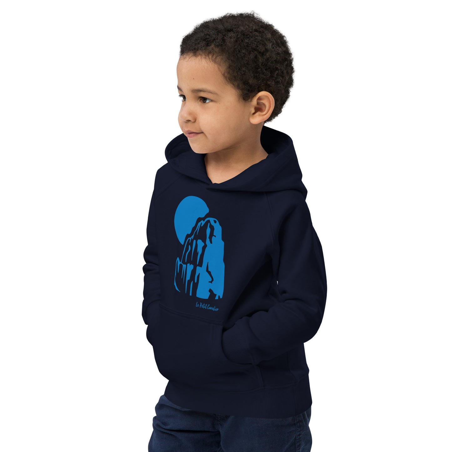 Sweat capuche enfant écologique - MOUNTAIN Logo avant Bleu