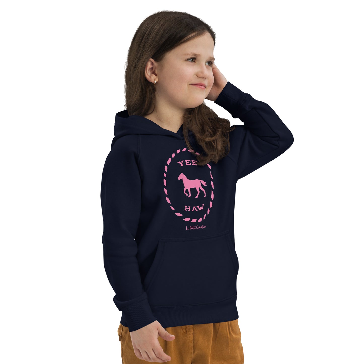 Sweat capuche enfant écologique - YEEHAW Logo avant Rose