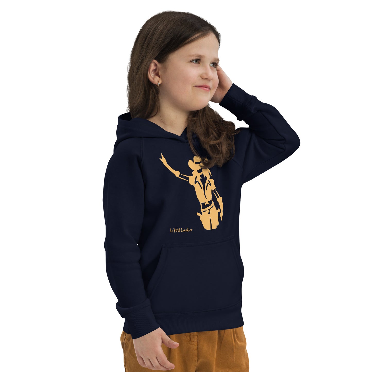 Sweat capuche enfant écologique - COWGIRL Logo avant Orange