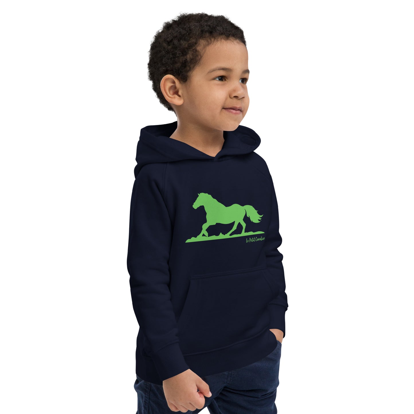 Sweat capuche enfant écologique - HORSE Logo avant Vert