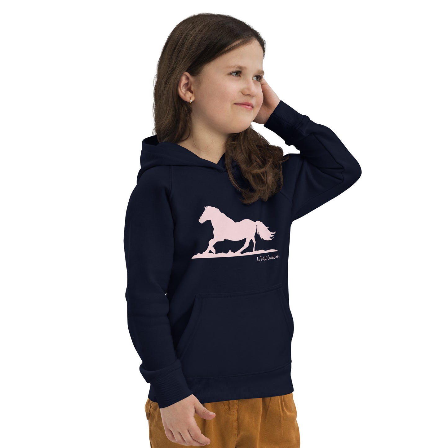 Sweat capuche enfant écologique - HORSE Logo avant Rose