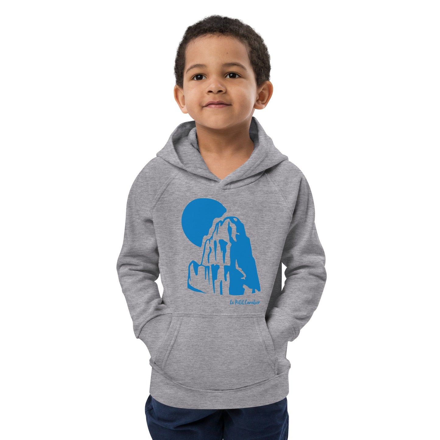 Sweat capuche enfant écologique - MOUNTAIN Logo avant Bleu