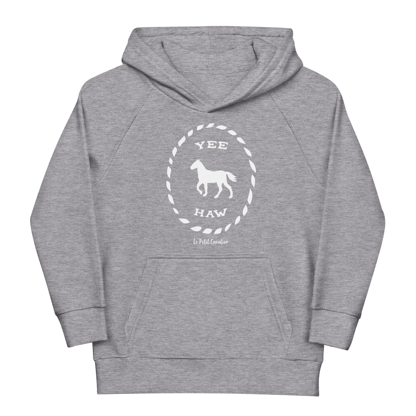 Sweat capuche enfant écologique - YEEHAW Logo avant blanc