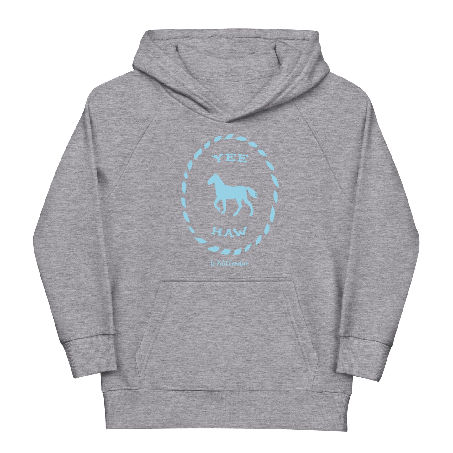 Sweat capuche enfant écologique - YEEHAW Logo avant bleu