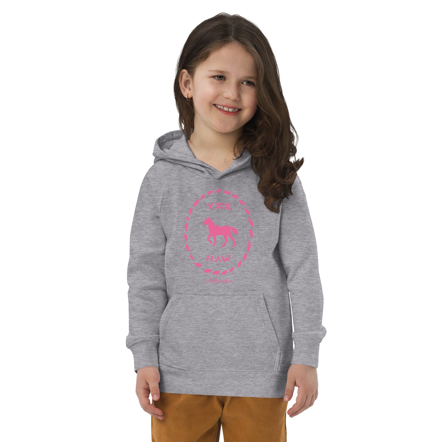 Sweat capuche enfant écologique - YEEHAW Logo avant Rose