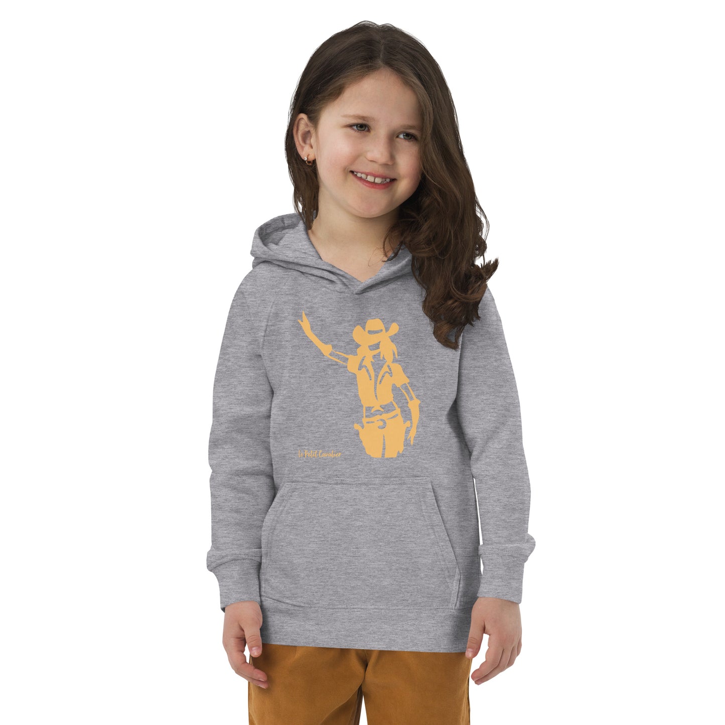 Sweat capuche enfant écologique - COWGIRL Logo avant Orange