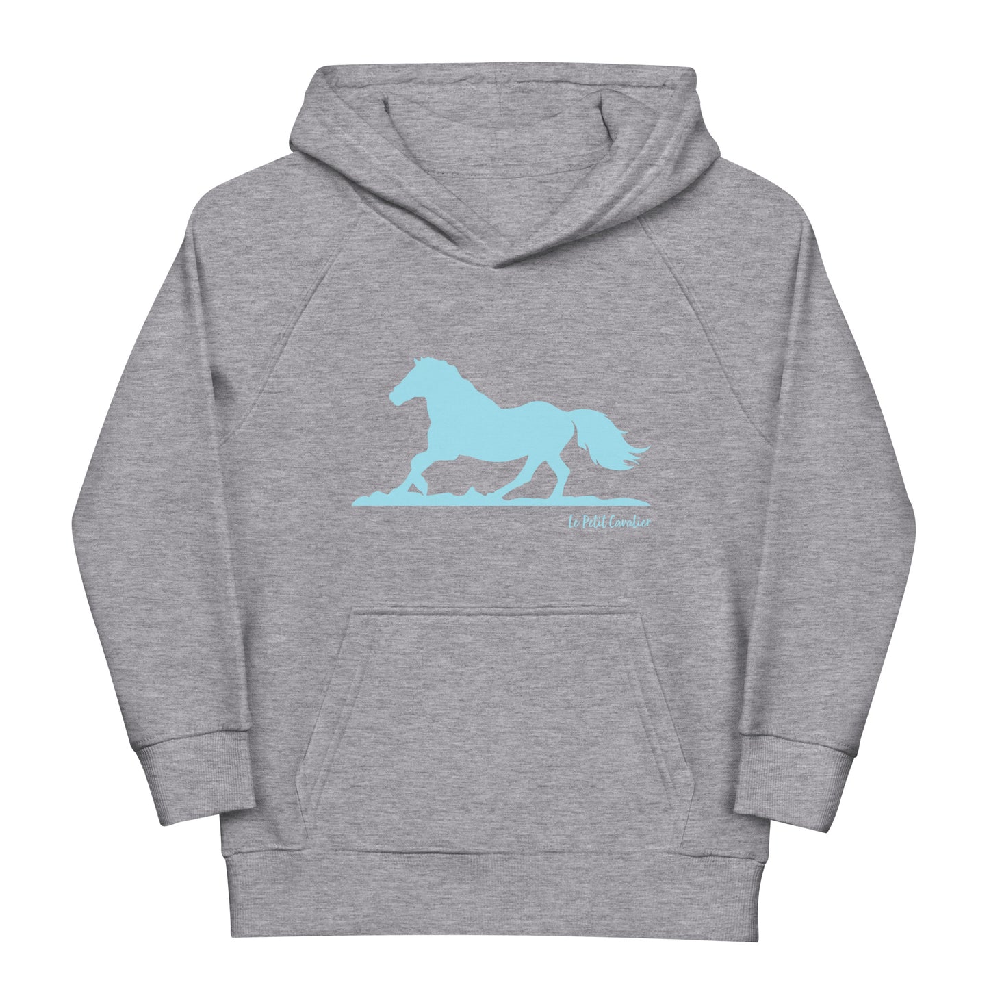 Sweat capuche enfant écologique - HORSE cheval Logo avant Bleu