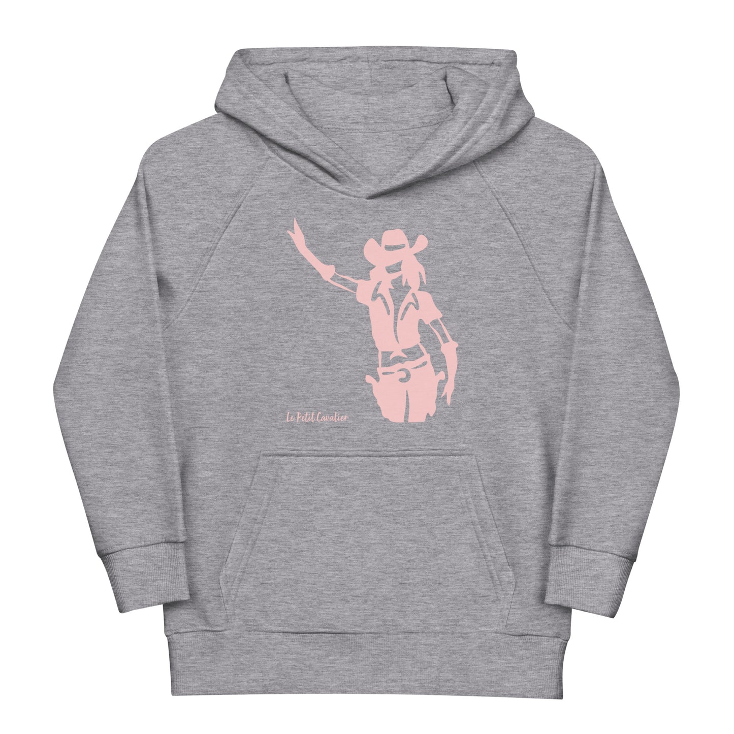 Sweat capuche enfant écologique - COWGIRL Logo avant Rose