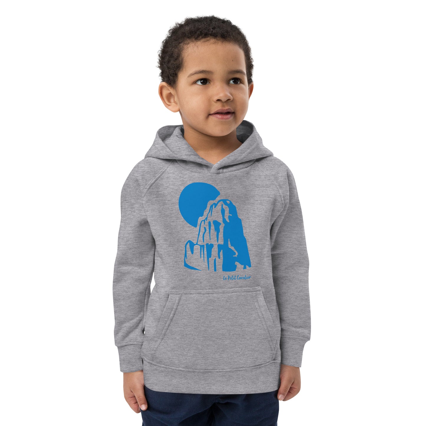 Sweat capuche enfant écologique - MOUNTAIN Logo avant Bleu