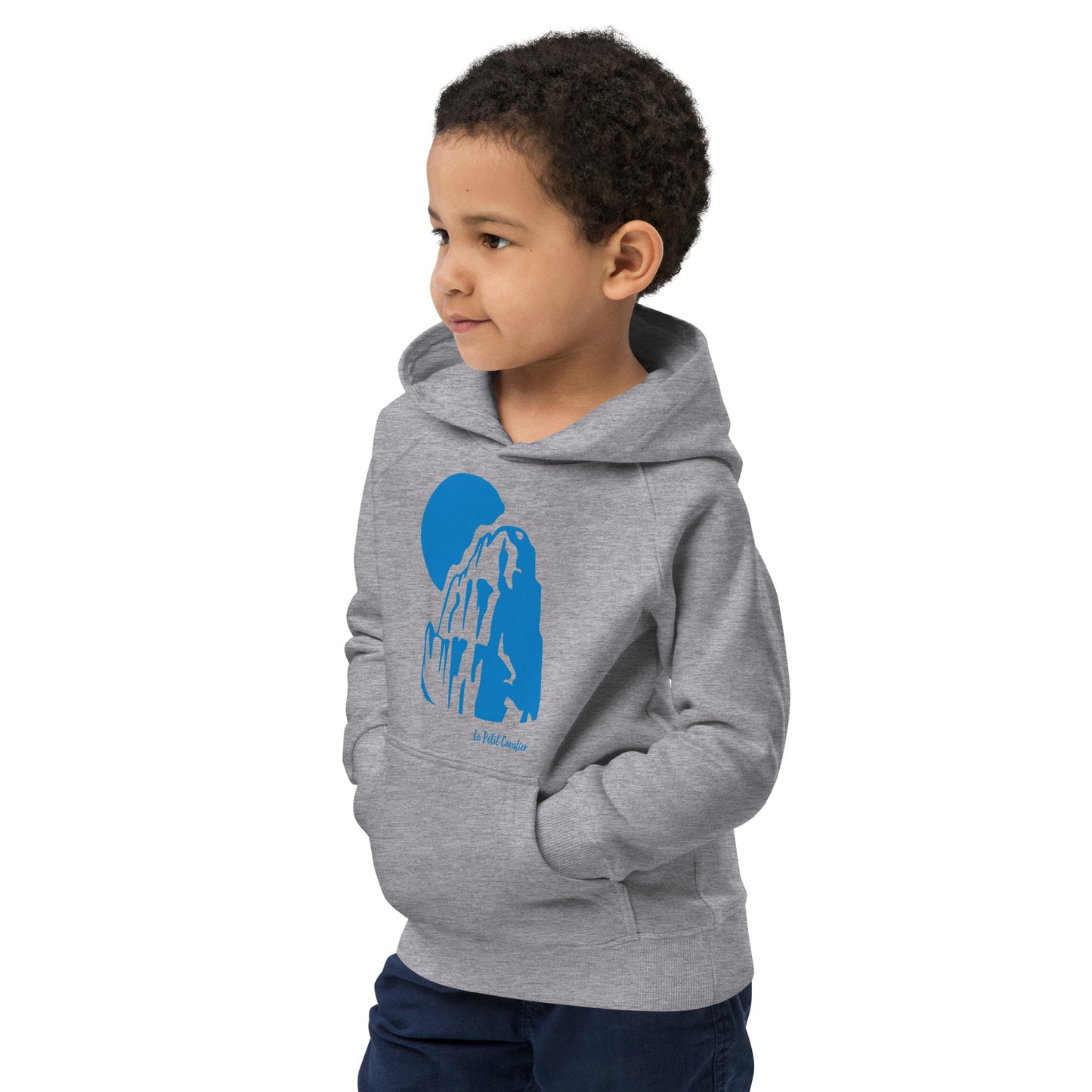 Sweat capuche enfant écologique - MOUNTAIN Logo avant Bleu