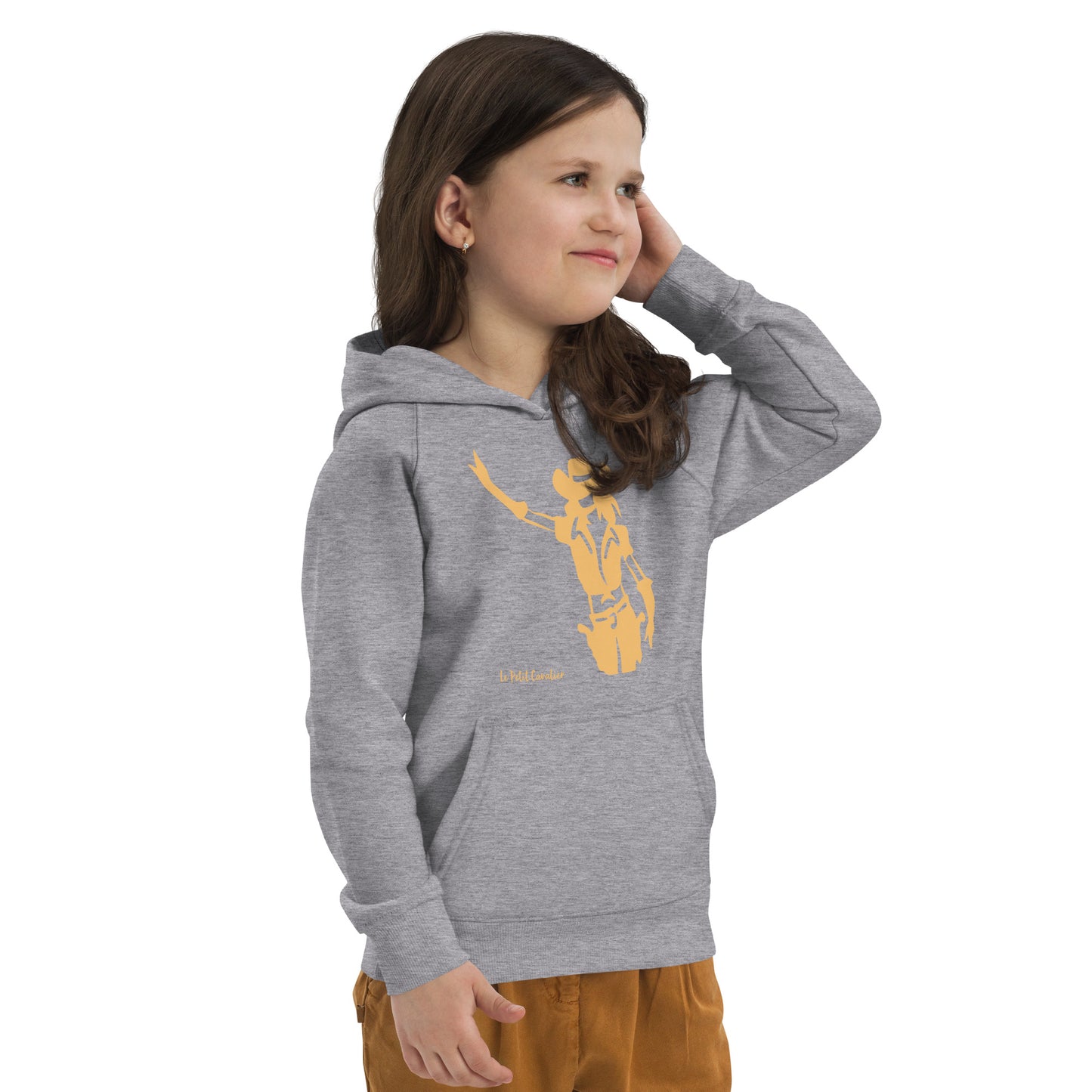 Sweat capuche enfant écologique - COWGIRL Logo avant Orange