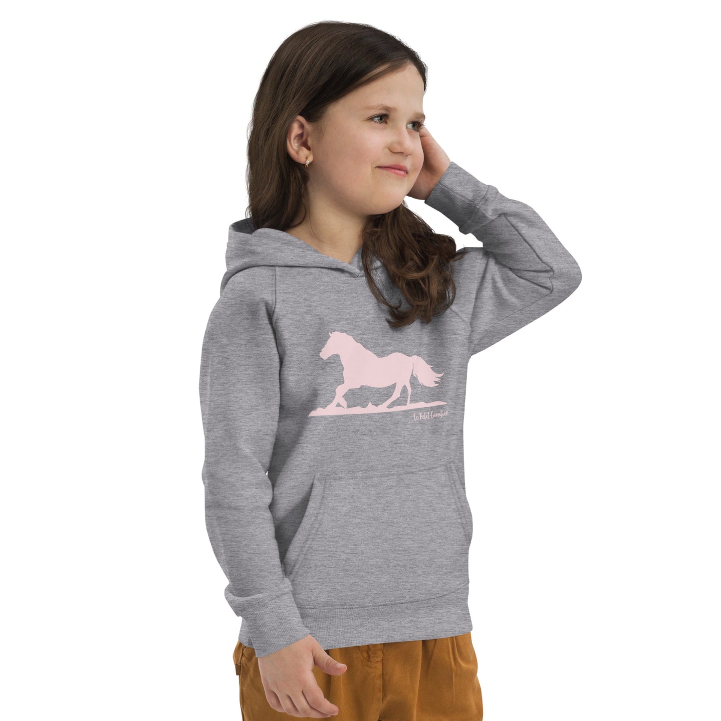 Sweat capuche enfant écologique - HORSE Logo avant Rose