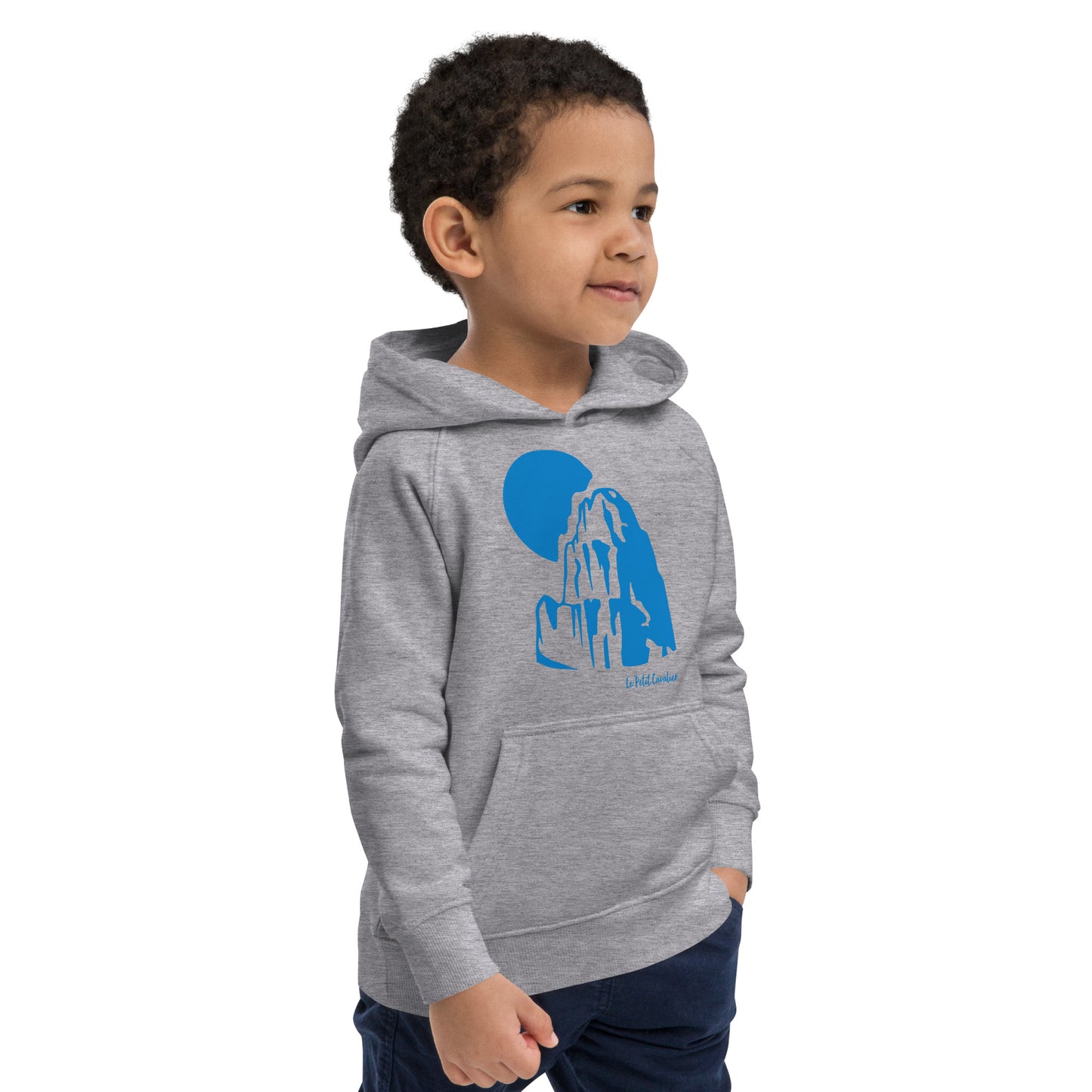 Sweat capuche enfant écologique - MOUNTAIN Logo avant Bleu
