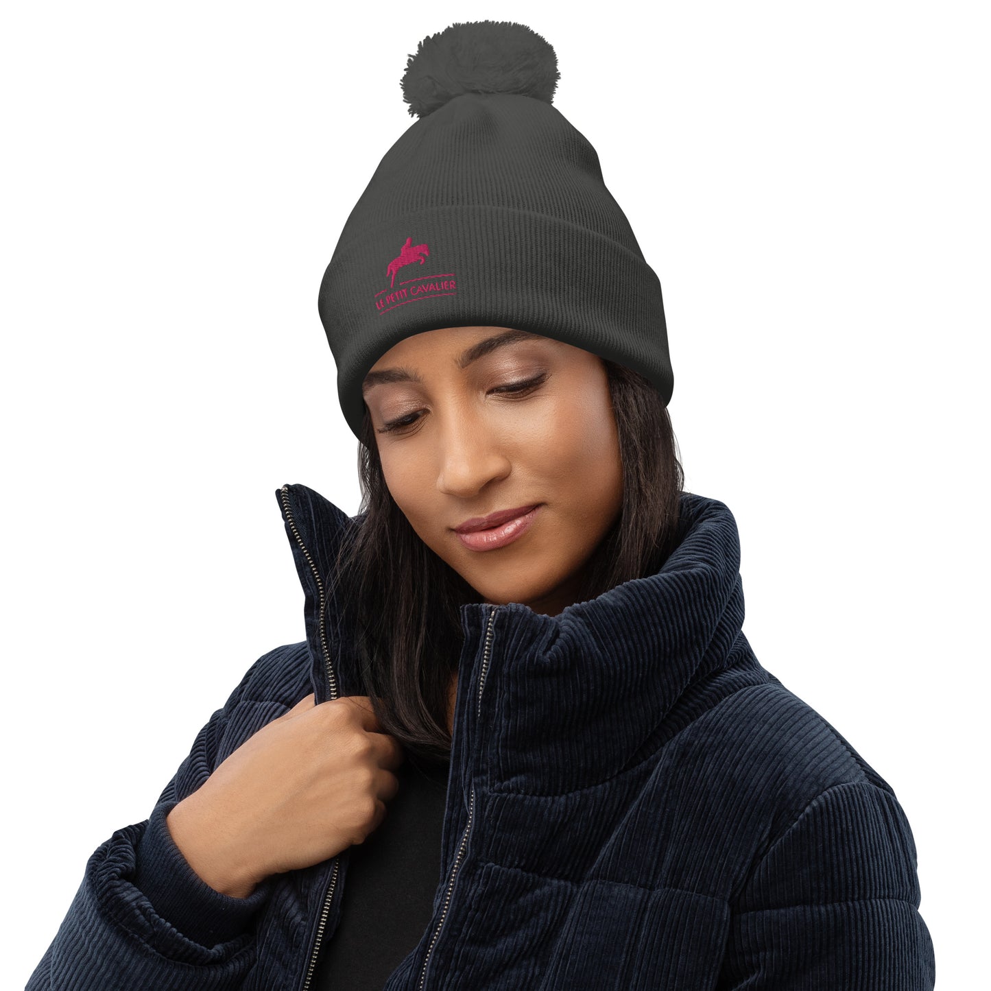 Bonnet à pompon Logo Rose