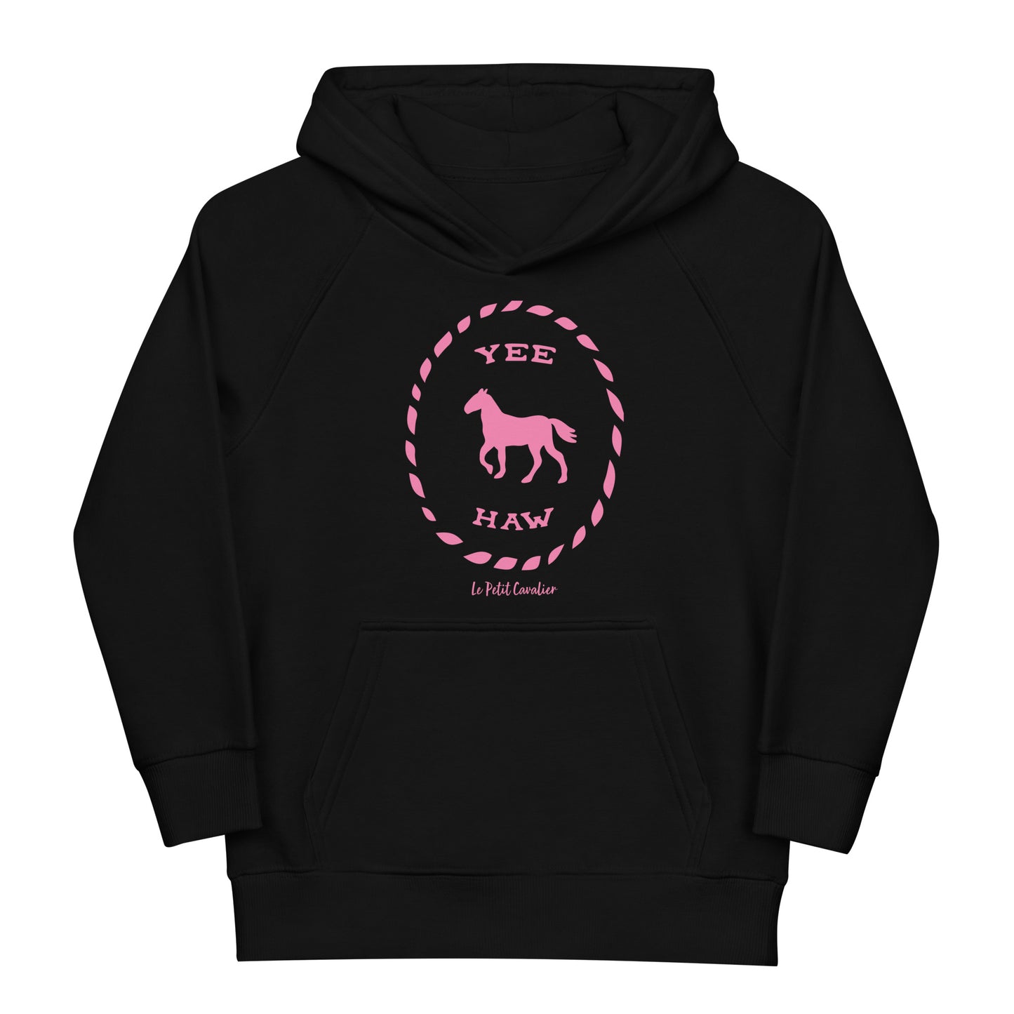 Sweat capuche enfant écologique - YEEHAW Logo avant Rose