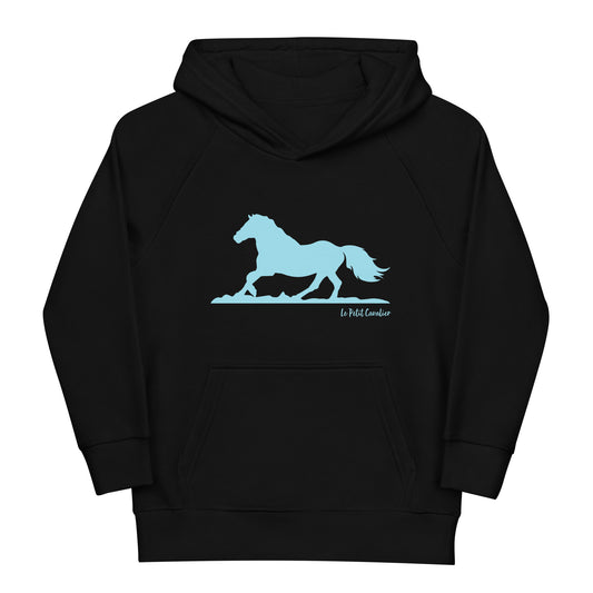 Sweat capuche enfant écologique - HORSE cheval Logo avant Bleu