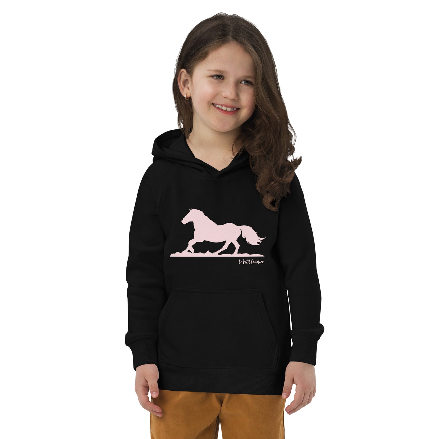 Sweat capuche enfant écologique - HORSE Logo avant Rose